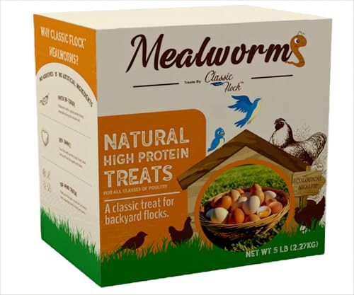 Classic Flock 5lb Dried mealworms - High Protein, Pure Natural, Delicious - Ideal for Chickens, Birds, Ducks, Lizards, Turtles, Fish, and Reptiles, 5lb Meal Worms