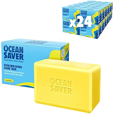 OceanSaver Dish Washing Soap Bar, Plastic Free Alternative to Washing Up Liquid, Pack of 2 Lemon Scented Dishwashing Bars, Tough on Dirt Soft on Hands (24 x 2 Pack) Cover