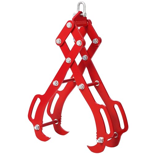 GarveeHome 28 in Logging Tongs with 4 Claws, Log Grapple Hook for Timber and Firewood, 360 Degree Swivel, Heavy Steel Log Grabber for Tractor, Skidder, Material Handling, 3000 LB Capacity, Red