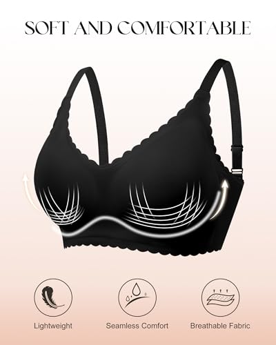 Wireless Seamless Bras for Women with Support - No Wire Push Up Womens Bra - No Underwire Padded Comfort Bralettes Breast Lift for Back Fat - Coverage Comfortable Bralette Wirefree 3 Pack(3P1,L)