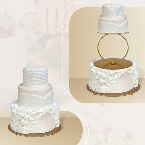 NWK 12inch to 4inch 2 Piece Gold Metal Tired Floating Cake Stand Spacer Round Decorating Display Riser Pastry Holder for Wedding Birthday Anniversary Party for Centerpiece for Dessert Table (12inch) - Image 5