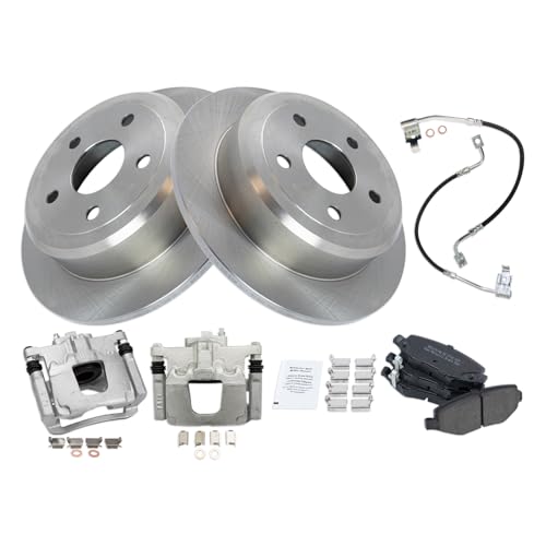 Image of TRQ Rear Brake Pad and Rotor Set Semi Metallic Rotors Calipers Compatible with 2008-2012 Jeep Wrangler