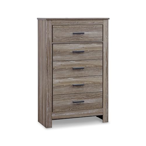 Signature Design by Ashley Zelen Rustic Contemporary 5 Drawer Chest of Drawers, Warm Gray