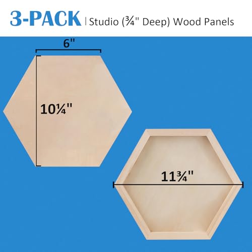 Falling in Art 10x11 Wooden Hexagon Shaped Panel Boards Kit, 3/4" Deep Wood Canvas Panels for Painting, Wood Art Boards for Pouring, Art and Crafts, 3 Pack