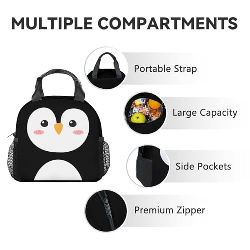 Penguin Backpack with Lunch Box and Pencil Case Set, 3PCS Matching Kids Black Backpacks Combo, Cute Bookbag and Pencil Case Bundle4