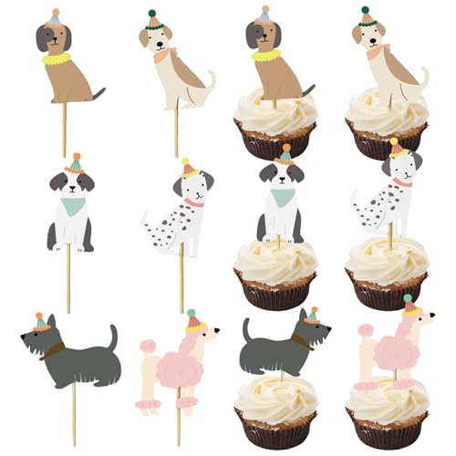 Dcsfadq 36 Stück Hund Cupcake Topper Deko Set, Geburtstag Tortendeko Hund DIY Deko für Muffin Deko, Hund Themen Party Dekoration, Kinder Party