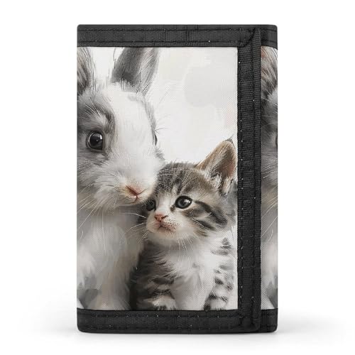 Rabbit And Cat Trifold Wallet, Card Cases And Money Oganizer Thin Stylish Mini Coin Bag with Zipper Coin Pocket Credit for Men And Women