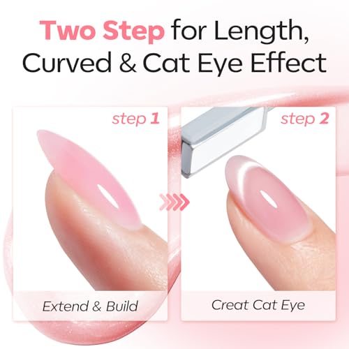 Image of modelones Cat Eye Builder Nail Gel with Magnet, Pink Glitter Magnetic Builder Hard Gel, Pink Shimmer Holographic Jelly Color for Nail Extension Apex Building, Self-Leveling, DIY Salon U V LED Cure 1oz