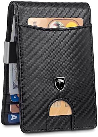 TRAVANDO Money Clip Wallet RIO - Mens Wallets slim Front Pocket RFID Blocking Card Holder Minimalist Mini Bifold Gift Box (Carbon Leather, Carbon)
