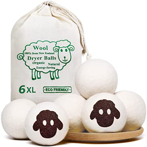 VIPNAJI 6 Bolas secadora extragrandes XL, - Dryer Balls de Lana de Oveja Reutilizables, suavizante natural, 100% pura, para secar ropa