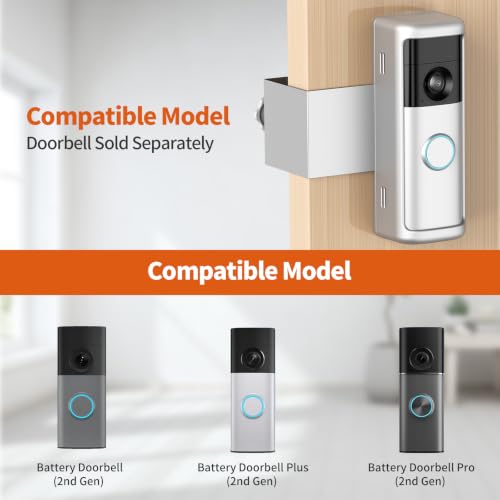 Image of Yaluyo No-Drill Doorbell Mount with Rain Cover, Anti-Theft Door Kits Compatible with Battery Doorbell /Plus /Pro(2026 Model),Quick Install Doorbell Camera Holder for Apartment, Silver