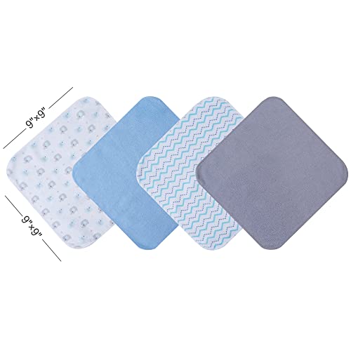 Image of Viviland Baby Washcloths, 24Pack Baby Wash Cloths for Newborn, Baby Towels and Infant Bath Face Washcloths for Boys Girls Super Soft Absorbent, Gentle on Sensitive Skin Body, 9x9 Blue Elephant