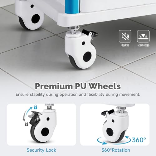 Image of Crash Cart Medical ABS Material, Medical Cart with Drawers, Adjustable IV Pole, Silent Casters, Trash Bins, O2 Holder, Needle Disposal Holder, CPR Board, Nursing Cart for Hospital Clinic