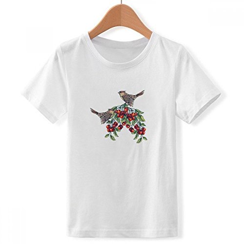 T-Shirt Blanc pour Garçon Oiseau Fruit avec Col Crew Coupe Ample en Taille 3XL