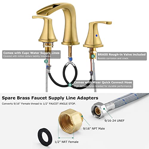 Parlos 2-Handle Widespread Waterfall Roman Bathtub Faucet Tub Filler With Valve, Brushed Gold, 1434208 #TOP2