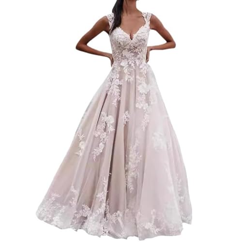 Damen Hochzeitskleid Lang A Linie Standesamt Brautkleid Prinzessin Spitze Ivory Farbe Größe 40 Elegantes Hochzeitskleid für die Braut Romantisches Design schöne Raffungen und perfekte Passform