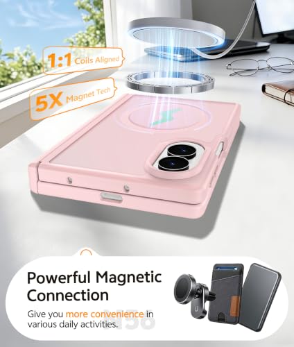 Image of FNTCASE for Samsung Galaxy Z Fold 8 Case: [Hinge Protection] Translucent Matte Cases [Compatible with Magsafe] [Screen Protector] Military Grade Shockproof Protective Phone Cover-Light Pink