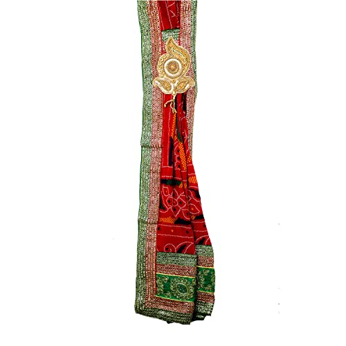 Image of Georgette Red Pooja Chunri, Shoulder chunari, Women's Bandej Chunni,Pomcha Stole for Ladies and Girls, Indian Ethnic, Traditional booti Odhana for puja, Marwadi Chunar for Festival