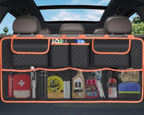 Image of Car Trunk Organizer and Storage, Large Capacity Backseat Hanging Storage Car Accessories, Backseat Car Organizer for SUV /MPV /Truck (Orange)