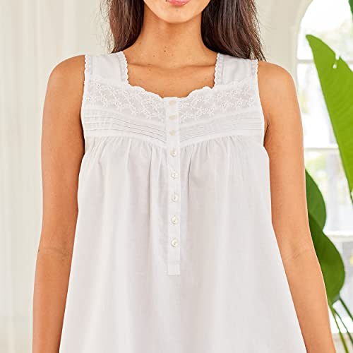 Image of Alexander Del Rossa 100% Cotton Nightgowns for Women, Sleeveless Nightgowns for Women Soft Cotton