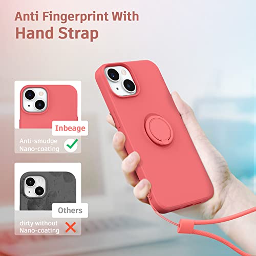 Inbeage [4 In 1 Ring Stand Case For Iphone 14 Plus Case,With Screen Protector+Camera Lens Protector+Hand Strap,Silky Touch Silicone Cover With 360° Kickstand,Full Protection,6.7 Inch (Cranberry Red) #TOP5