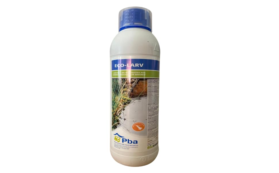 Liquido larvicida anti mosquitos I Elimina larvas y pupas de mosquitos I control en aguas estancadas, residuales, para superficies aquaticas I SIN BIOCIDAS