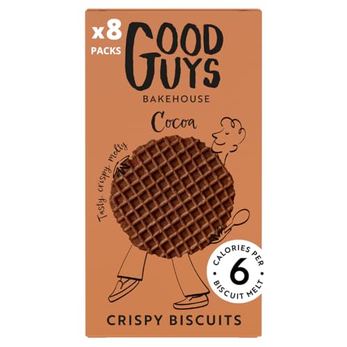 Good Guys Cocoa Crispy Biscuits 8 x Packs. Tasty Crispy Low Calorie Snacks. Healthy chocolate biscuits. 80% less sat fat. Only 6 calories each! 8x50g packs - 39 biscuits per pack