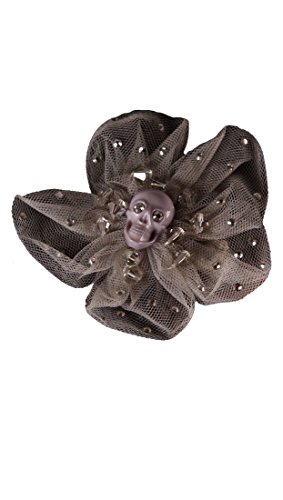 Tarina Tarantino Flower Mesh Tulle Swarovsk Rhinestone Skull Head Hair Clip Barrette Grey