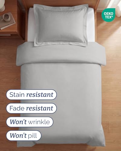 Image of Duvet Cover Twin /Twin XL Size Set - Extra Soft Twin /Twin XL Duvet Cover 68 inch x 90 inch with 1 Pillow Sham for Women, Men, Kids & Teens - Comfy, Easy-Care & Fade Free w / Zipper Closures & Ties (French Grey)