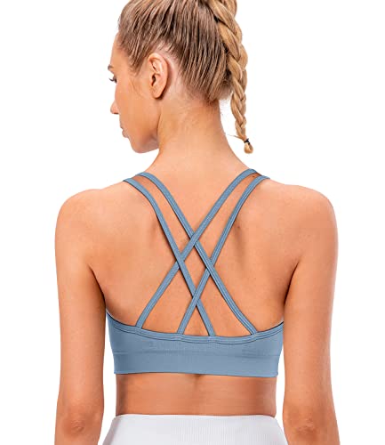 Image of VEQKING Strappy Cross Back Women Sports Bras with Removable Cups | Medium Support, Padded, Non-underwire, Spaghetti Straps, Seamless, for Light-Mid Impact Workout: Gym /Yoga /Pilates /Daily Wear