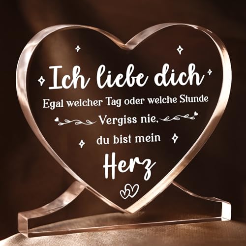 Juratar Ich Liebe Dich Geschenke, Valentinstag Jahrestag Geschenk für Sie, Herzförmiges Acryl Heimat Dekoration Hochzeitstag Geschenke, Liebes Geschenk für Frauen Männer