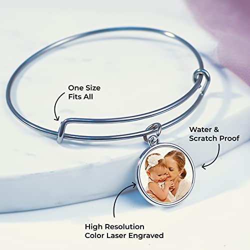 PicturesOnGold.com Expandable Engraved Charm Photo Bracelet with picture - One Size Fits All Personalized Photo Engraved Circle Bracelet - Gold or Silver Tone3