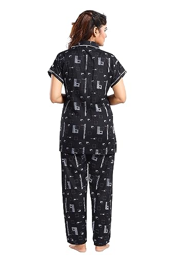 Image of Women's Cotton Heart Printed Night Suit Set of Shirt and Pyjama