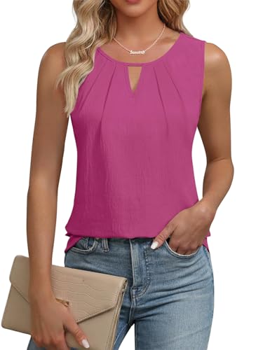 Cuptacc Camiseta Tirantes Mujer Verano sin Mangas Cuello en V Camisa Mujer Ajuste Elegante Blouse Shirt Cami Rosa Rojo, Large L 42 44