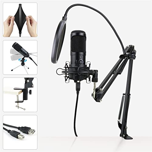Microphone studio USB condensateur pour ordinateur avec stand et trépied
