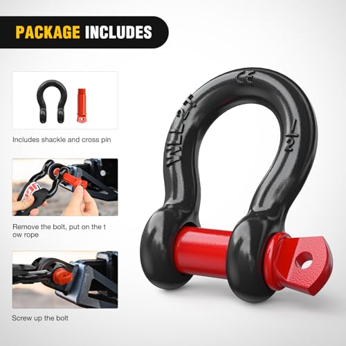 Image of Nilight 2 Pack Small Shackles 1 /2 inch D-Ring Shackle 2 Ton (4409 lbs) Capacity Heavy Duty Off Road Recovery Shackle Kit for Cars and Other Applications for Tie Downs, Black Red