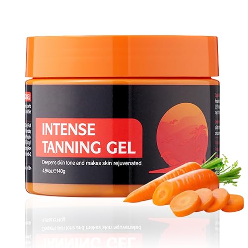 Intensive Tanning Gel Shine Brown - Crema solar con acelerador de bronceado con aceite de zanahoria y vitamina E, acelerador de bronceado natural para cara y cuerpo, maquillaje resistente al agua, 140