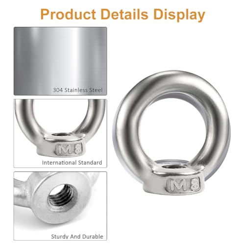 6 Stück Ringmuttern M8, Ringmutter, M8 Edelstahl Ringmutter, Augenmutter 304 Edelstahl, Ringösen M8, Ringösen Gewinde, Augenmuttern, Ringmutter Edelstahl, Ösenmutter Ringmuttern