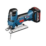 Bosch Professional Akku Stichsäge GST 18 V-LI S (2x 4,0 Ah Akku, Ladegerät, 3x Sägeblätter, Spanreißschutz, L-BOXX, Schnitttiefe in Holz: 120 mm, 18 Volt)