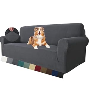 MAXIJIN Super Stretch Couch Cover for 3 Seater Couch, 1-Piece Universal Sofa Covers Living Room Jacquard Spandex Furniture Protector Dogs Pet Friendly Fitted Couch Slipcover (3 Seater, Grey)
