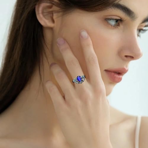 S925/10K/14K/18K Solid Gold Oval Gemstone Vintage Engagement Ring Set Leaf Unique Vine Gemstone Wedding Anniversary Ring Set Black Gold Bridal Ring Set4