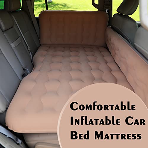Image of F1 Multifunctional Inflatable Car Bed Mattress Universal Car Back Seat for Baby Travel Air Inflation with Two Air Pillows, Car Air Pump and Repair Kit (Beige)