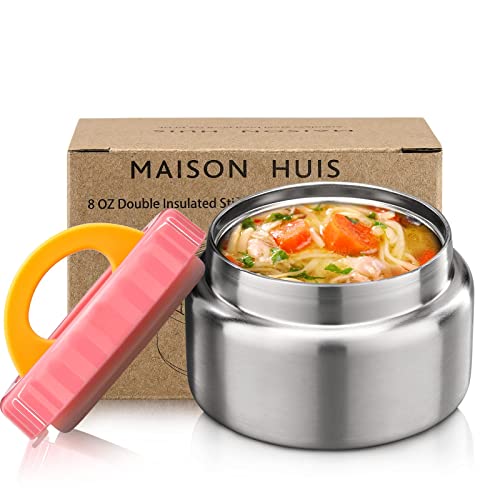 MAISON HUIS Thermobehälter für Essen Kinder Warmhaltebehälter Isolierbehälter Edelstahl Thermo Lunchbox Speisebehälter Babybrei Warmhaltebox Suppe Heiß & Kalt Schule Freien Büro (Rosa, 240ml)