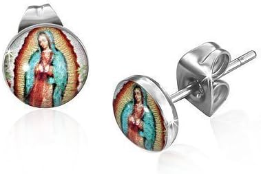 Urban Male Mary Icon Design Resin & Stainless Steel Stud Earrings 7mm