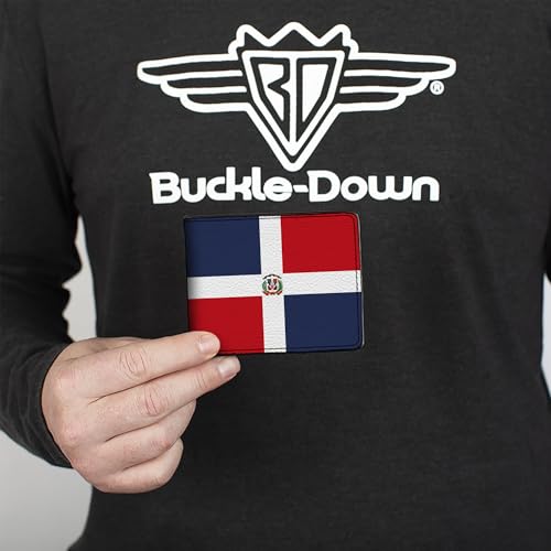 Buckle-Down Men's Wallet, Bifold, Dominican Republic Flags Black Blocks, Vegan Leather, Multi, 4.0" x 3.5"3