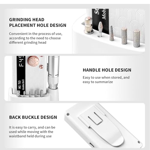 Ponceuse pour Ongles Professionnelle 45000 RPM Portable Rechargeable avec 13 Embouts et 56 Bandes de Ponçage, LCD écran, Ultra Silencieuse, Silencieuse pour Salon/Maison (Blanc) – vue 2