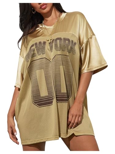 SHENHE Women's Oversized Y2k Football Jersey Satin Mesh Number Shirt Hip Hop Streetwear Tee