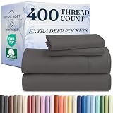 Picture of Extra Deep Pockets 400 Thread Count 100% Cotton 4 Piece King Size Bedding Sheet Set - Breathable & Cooling - Hotel Luxury Bed Sheets Set - Extra Soft, Wrinkle Free & Comfy Dark grey Bedding Sheet Set