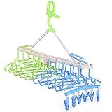 stshell 赤ちゃん10連ハンガー 赤ちゃんハンガー 子供ハンガー 10連 ベビーハンガー ベビーキッズ用10連ハンガー キッズハンガー 洗濯ハンガー ハンガーラック 取り外し 折り畳み 10連ハンガー グリーン&ブルー