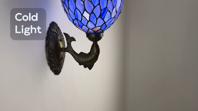 Image of Wisteria Style Wall Sconce 8 inch Blue Purple Stained Glass Tiffany Lamp Antique Bronze Vintage Art Deco Wall Light for Bedroom Hallway Living Room